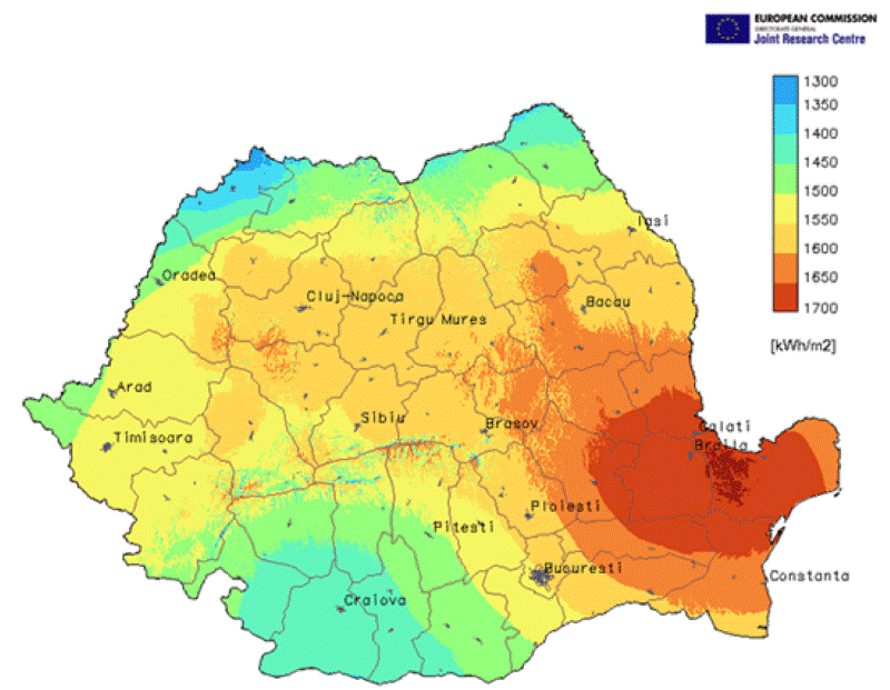 curs sisteme fotovoltaice Harta radiatii solare Romania.gif