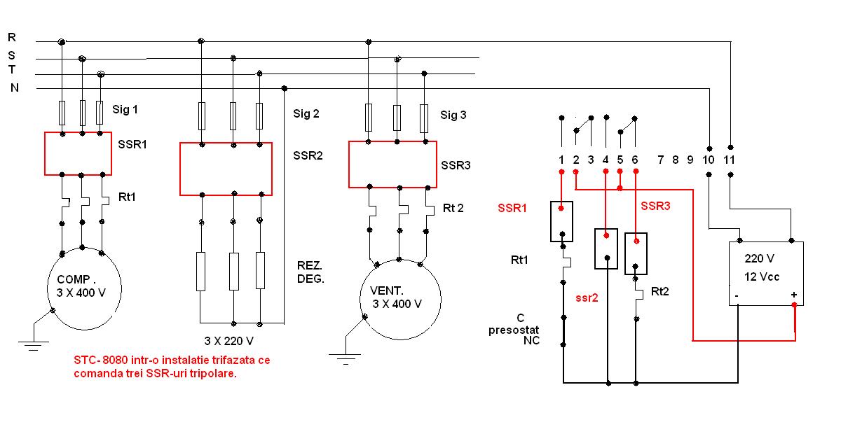 STC-8080 in instalatie trifazata ce comanda trei SSR-uri tripolare. By Rosu Florian..JPG